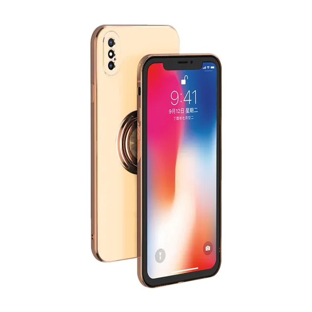 iPhone Xs 5.8吋 手機殼電鍍金邊矽膠磁吸指環手機殼(XS手機殼 XS保護殼)