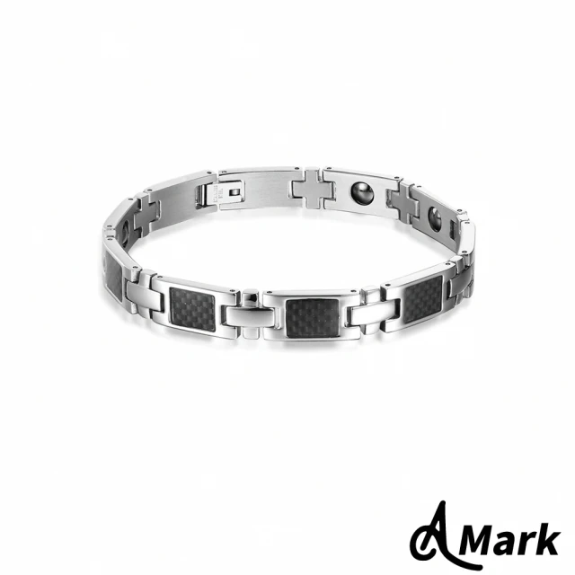 【A MARK】鈦鋼手鍊 磁石手鍊/極簡時尚碳纖維能量磁石316L鈦鋼手鍊(黑色)