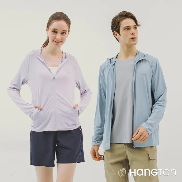【Hang Ten】男女裝-恆溫多功能-方格提織涼感抗曬紗連帽外套(多色選)