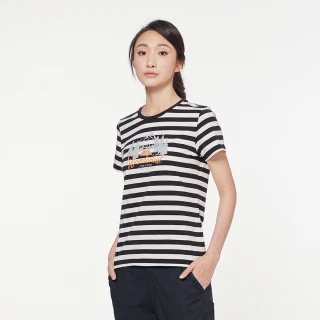 【JEEP】女裝 美式休閒印花條紋短袖T恤(黑色)