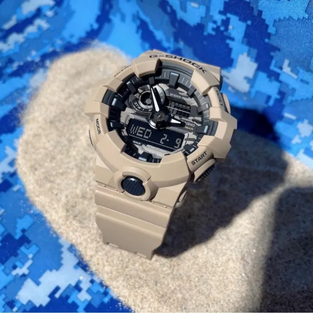 CASIO 卡西歐】G-SHOCK 百搭迷彩大地棕大錶徑雙顯系列(GA-700CA-5A