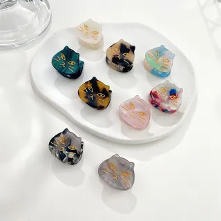 【MISA】貓咪髮夾 暈染髮夾/韓國設計彩色暈染壓克力可愛小貓咪造型抓夾 髮夾(9色任選)