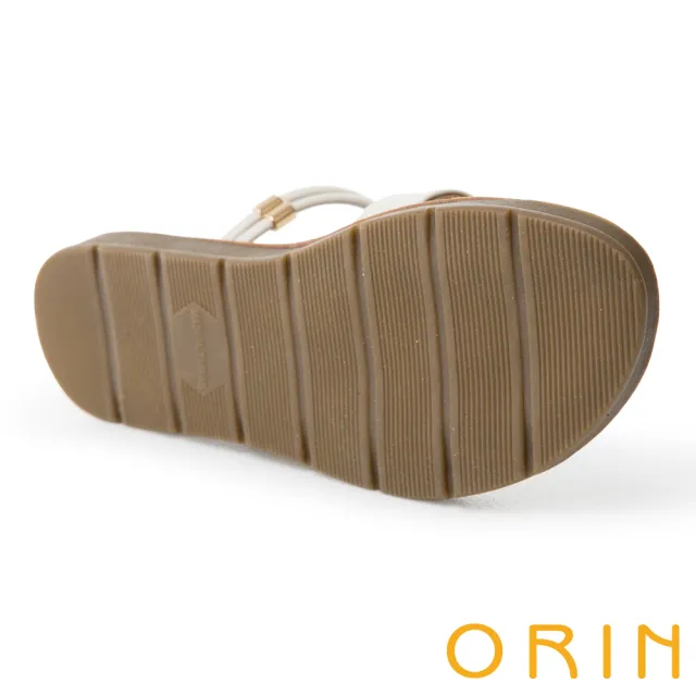 【ORIN】交叉線條皮革平底涼拖鞋(米白)