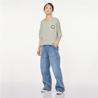 【JEEP】女裝 天絲棉涼感寬版五分袖T恤(綠色)