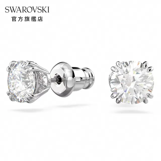 【SWAROVSKI 官方直營】Stilla 耳釘 圓形切割 白色 鍍白金色