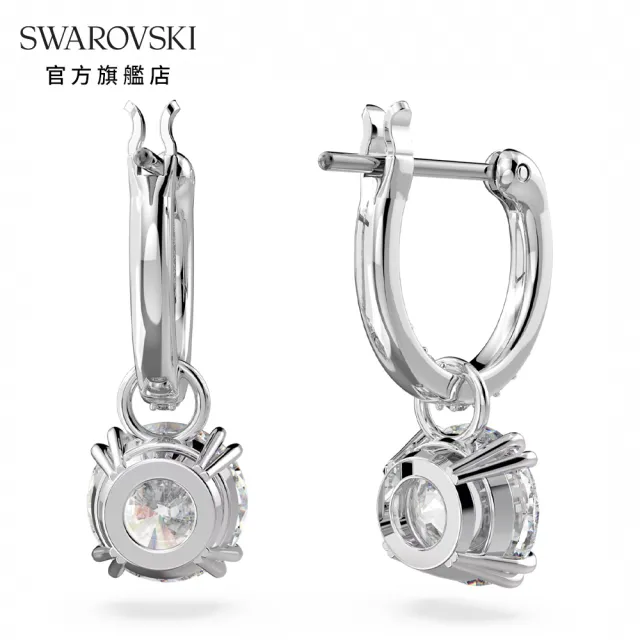 【SWAROVSKI 官方直營】Constella 水滴形耳環圓形切割 白色 鍍白金色 交換禮物