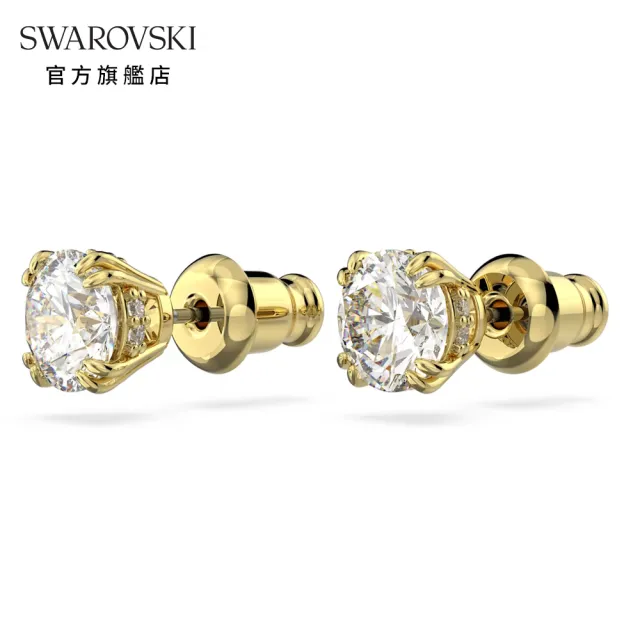 【SWAROVSKI 官方直營】Stilla 耳釘 圓形切割 白色 鍍金色色調