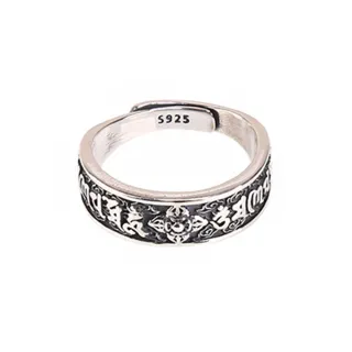 【雨揚】年貨節 十字金剛杵六字真言純銀戒指-細