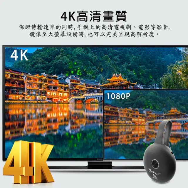 【DW 達微科技】圓形款4K超高清 四核心Dawise-5G雙頻全自動無線影音鏡像器(附4大好禮)