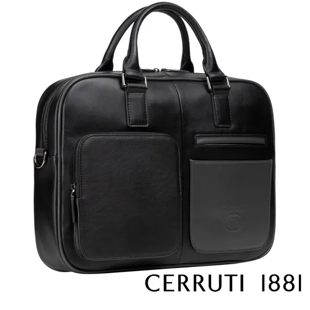 【Cerruti 1881】義大利原裝進口 頂級小牛皮公事包/斜背包 CECA05646M(黑色)