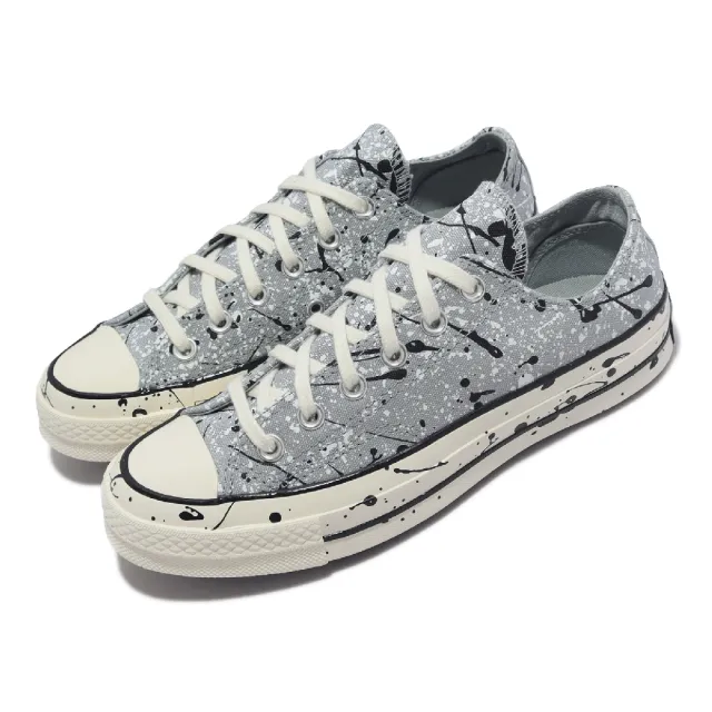 【CONVERSE】帆布鞋 Chuck 70 Low 1970 灰 白 潑漆 三星標 男女鞋 休閒鞋(A01172C)