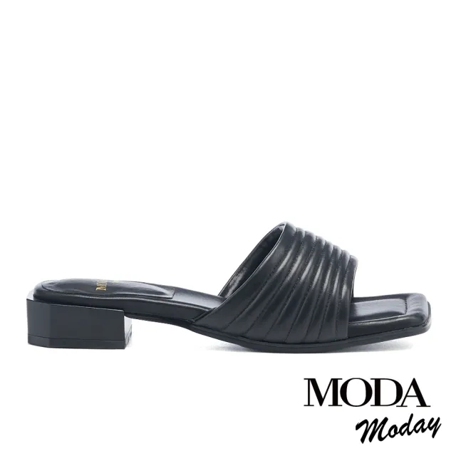 【MODA Moday】知性優雅線條羊皮方頭低跟拖鞋(黑)