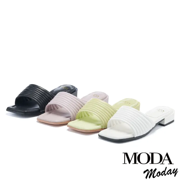 【MODA Moday】知性優雅線條羊皮方頭低跟拖鞋(黑)