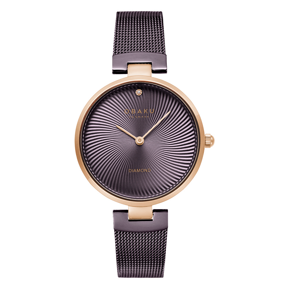 【OBAKU】渦旋幾何時尚腕錶-玫瑰金x咖啡(V256LXVNMN)