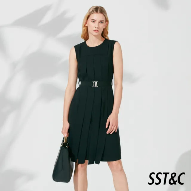 【SST&C 出清２折】黑色無袖拼接片洋裝8561906004