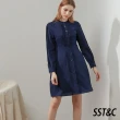 【SST&C 出清３５折】深藍色開襟打褶雪紡洋裝8561912005