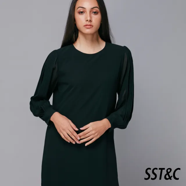 【SST&C 出清２折】黑色打褶雪紡洋裝8561812004