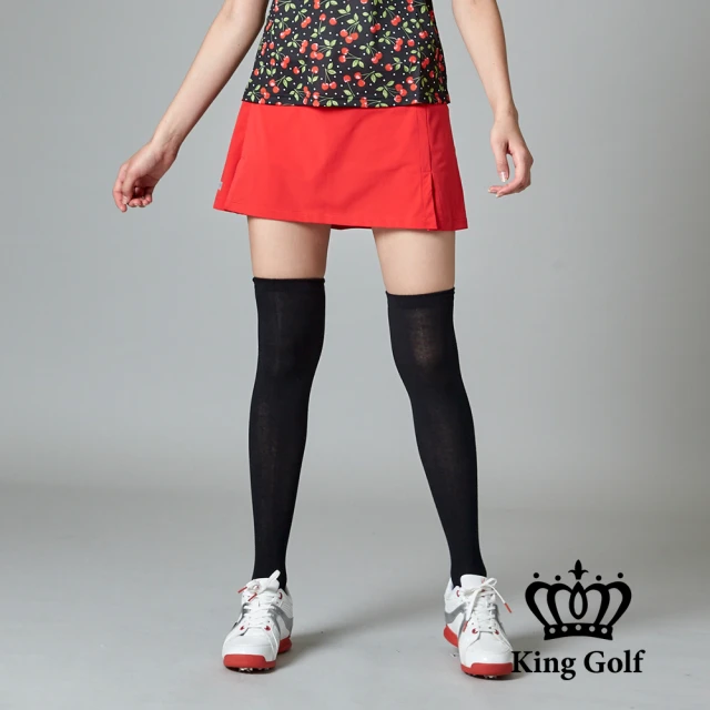 【KING GOLF】女款彈性修身A LINE素面短裙(紅色)