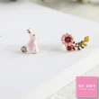 【Akiko Sakai】琺瑯彩釉兔子與樹葉不對稱耳環(耳夾款)