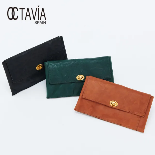 【OCTAVIA 8】雙11 小金釦 全壓紋牛皮1+1二折轉扣長夾(三色可選)