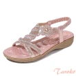 【Taroko】花漾晶鑽夏季T型平底涼鞋(4色可選)