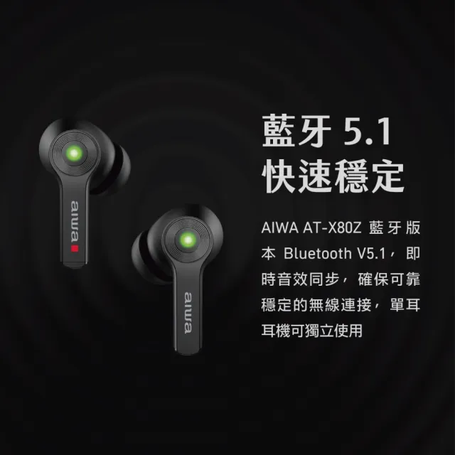 【台隆手創館】AIWA真無線藍芽耳機AT-X80Z(白/黑)