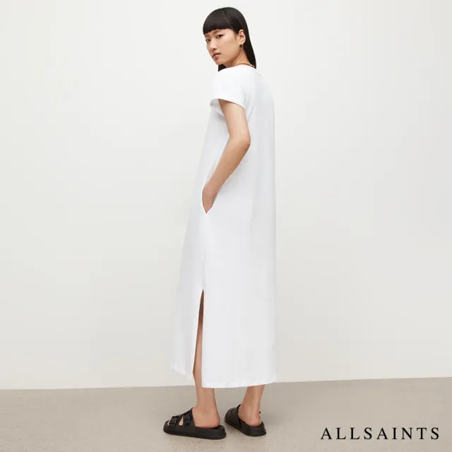 【ALLSAINTS】ANNA 休閒厚實純棉公羊頭骨T恤式長版連身裙洋裝-白 WD263X(常規版型)