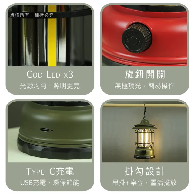 【aibo】USB充電式 360°照明 復古LED露營燈(長效續航)
