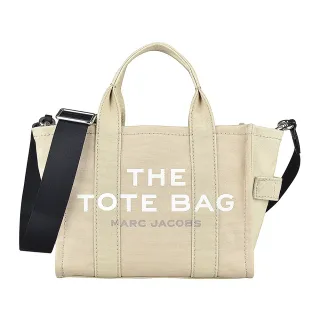 【MARC JACOBS 馬克賈伯】MARC JACOBS  The Mini Tote印字LOGO帆布拉鍊手提斜背托特包(迷你/米)