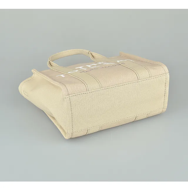 【MARC JACOBS】MARC JACOBS  The Mini Tote印字LOGO帆布拉鍊手提斜背托特包(迷你/米)