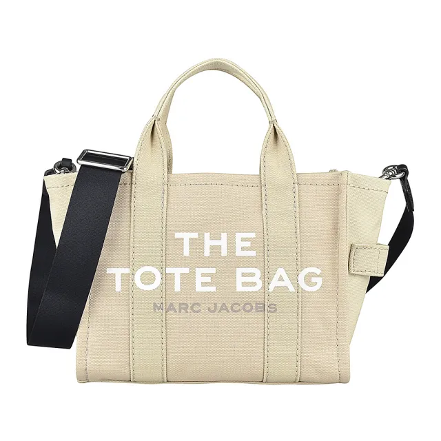 【MARC JACOBS】MARC JACOBS The Mini Tote印字LOGO帆布拉鍊手提斜背托特包(迷你/米)