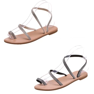 【Taroko】閃耀夏日水鑽流線套趾平底涼鞋(2色可選)