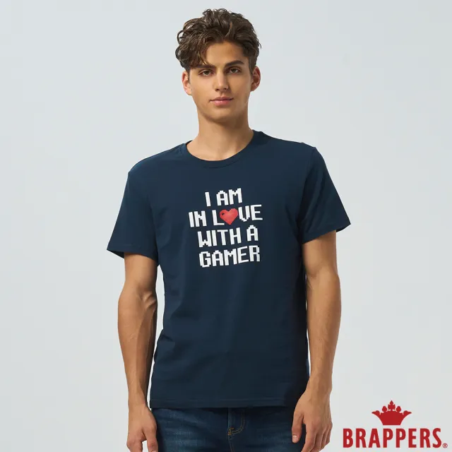 【BRAPPERS】男款 電玩印花系列-馬賽克文字磚印花T恤(丈青)