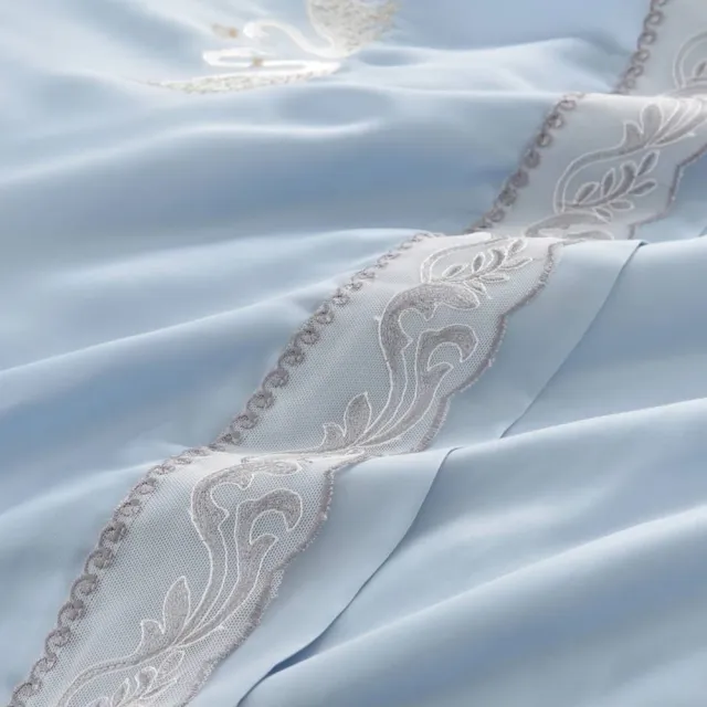 【織眠家族】60支100%天絲刺繡七件式床罩組 比翼和鳴(雙人)