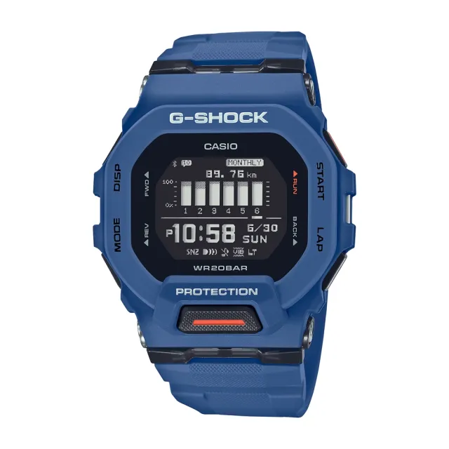 【CASIO 卡西歐】G-SHOCK 藍牙 海軍藍 經典方型 運動系列 電子錶45.9mm(GBD-200-2)