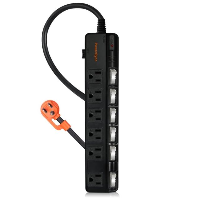【PowerSync 群加】6開6插 1.8M黑色-防雷擊抗搖擺延長線(TPS366BN0018 斜面開關 加大間距)