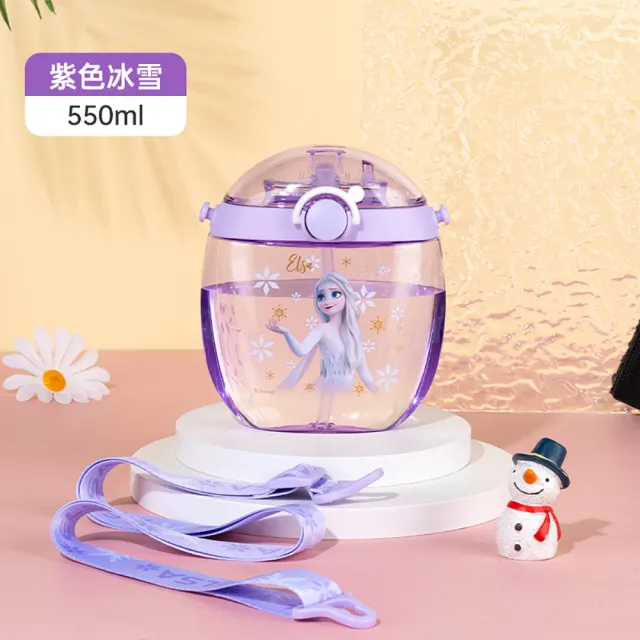 【Disney 迪士尼】進口TRITAN材質 兒童吸管水壺 附背帶 550ml(冰雪奇緣 米奇 米妮 跳跳虎 平輸品)