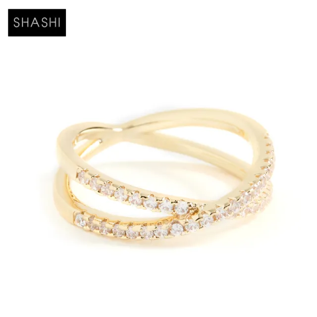 【SHASHI】紐約品牌 Stacey Pave 鑲鑽十字架戒指 金色十字架戒指(十字架)