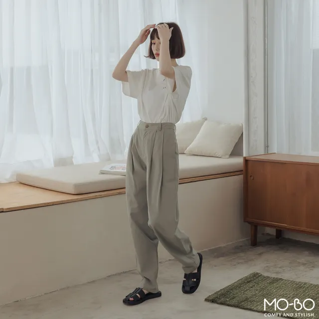 【MO-BO】天絲棉高級質感打摺錐形褲(褲子)