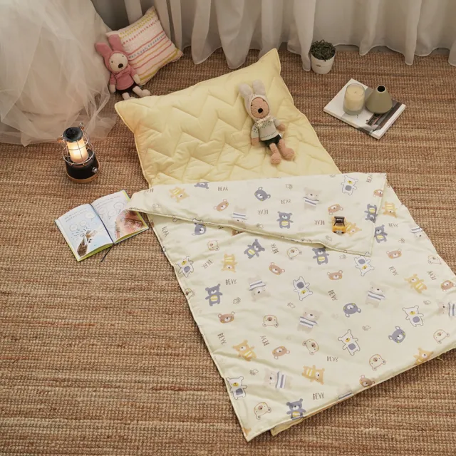 【BUHO 布歐】台灣製 純棉便攜式雙層紗兒童睡墊+四季被三件組(多款任選 露營 露營睡袋)