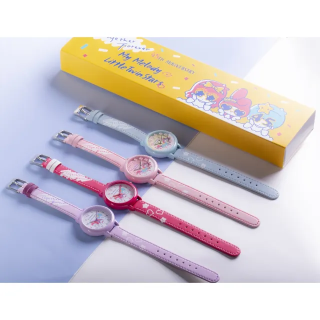 【HELLO KITTY】美樂蒂&雙子星45週年紀念手錶(紫 KT076LVWV)