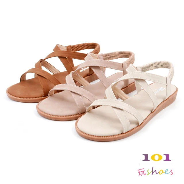 【101 玩Shoes】mit. 個性線條後鬆緊平底涼鞋(棕色/粉色/米色.36-40碼)