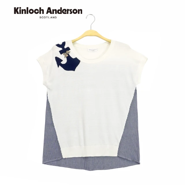 【Kinloch Anderson】薄針織上衣 連袖海錨刺繡拼接上衣T恤  金安德森女裝(白)