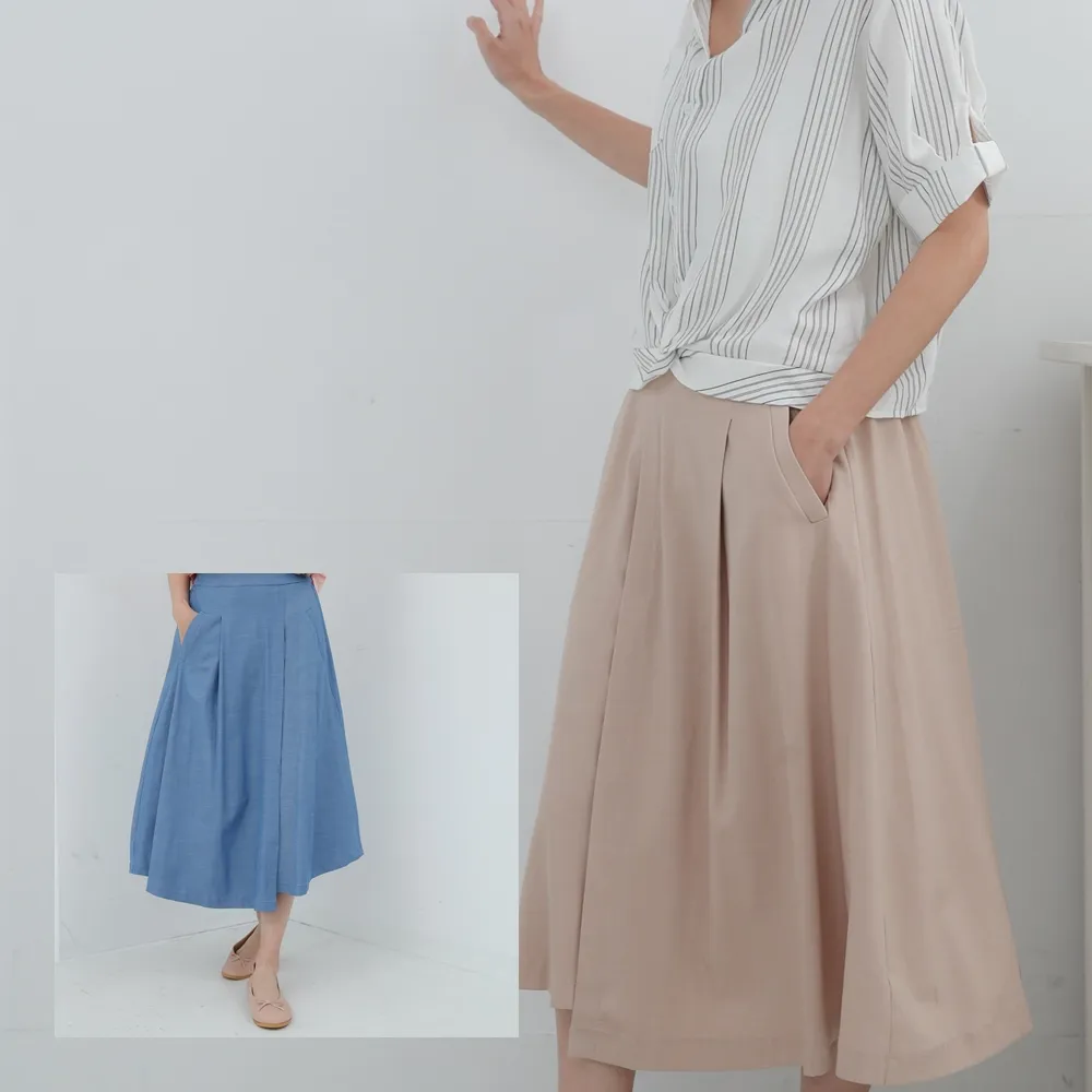 【PINK NEW GIRL】雙口袋天絲滑感A字長裙 L3603HD(2色)