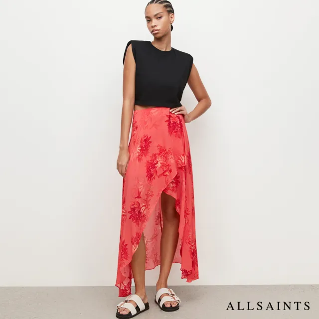 【ALLSAINTS】SLVINA NILA 亮眼飄逸荷葉邊印花中長裙(常規版型)