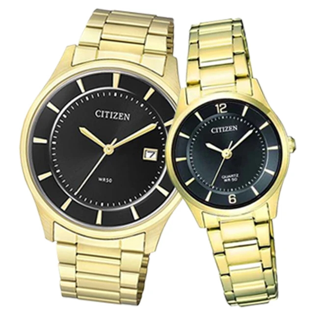【CITIZEN 星辰】石英指針對錶  不鏽鋼錶帶 生活防水(BD0043-59E+ER0203-85E)