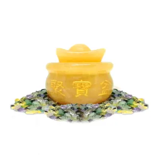 【菩提居】進財黃玉聚寶盆組5cm(原礦製成  聚財必備)