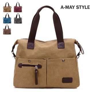 【Amay Style 艾美時尚】女包 側背包 簡約帆布大容量肩背托特包(5色.現貨+預購)