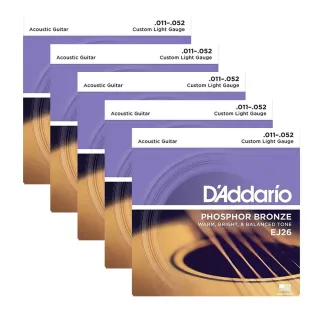 【D’Addario】EJ26 五套/組 木吉他弦 Custom Light 11-52 磷青銅 美國製(民謠吉他弦)