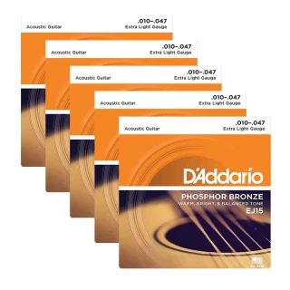 【D’Addario】EJ15 五套/組 木吉他弦Extra Light 10-47 磷青銅 美國製(民謠吉他弦)